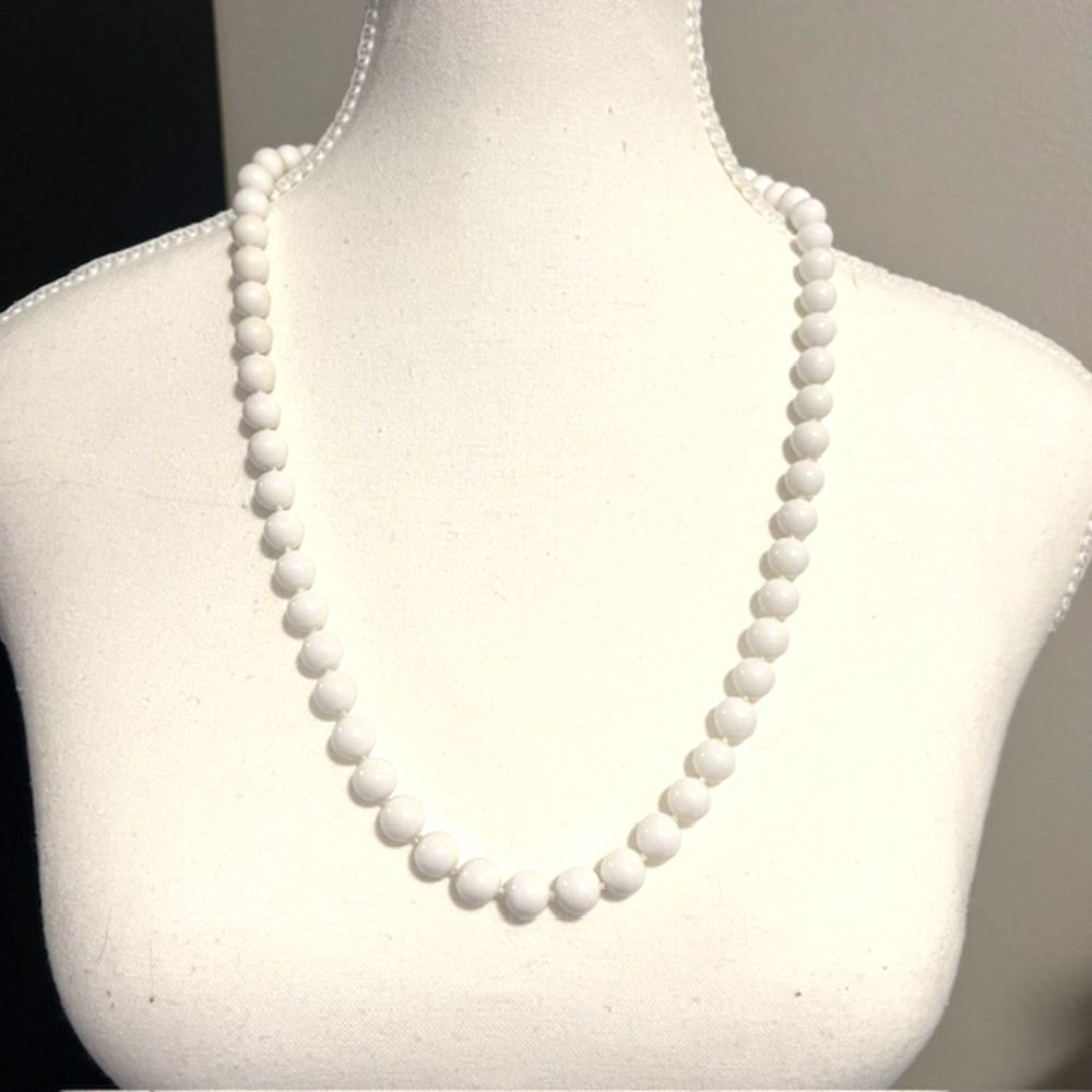 Hong Kong White Beaded Long 26 Inch Necklace